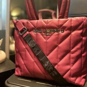 KARL LAGERFELD PARIS Voyage Logo Pink Quilted Tote Extra Large Bag